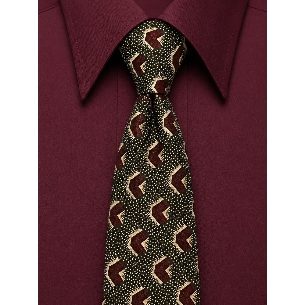Austin Grey Mens Silk Necktie Burgundy‎ Green Geometric Pattern Classic Tie